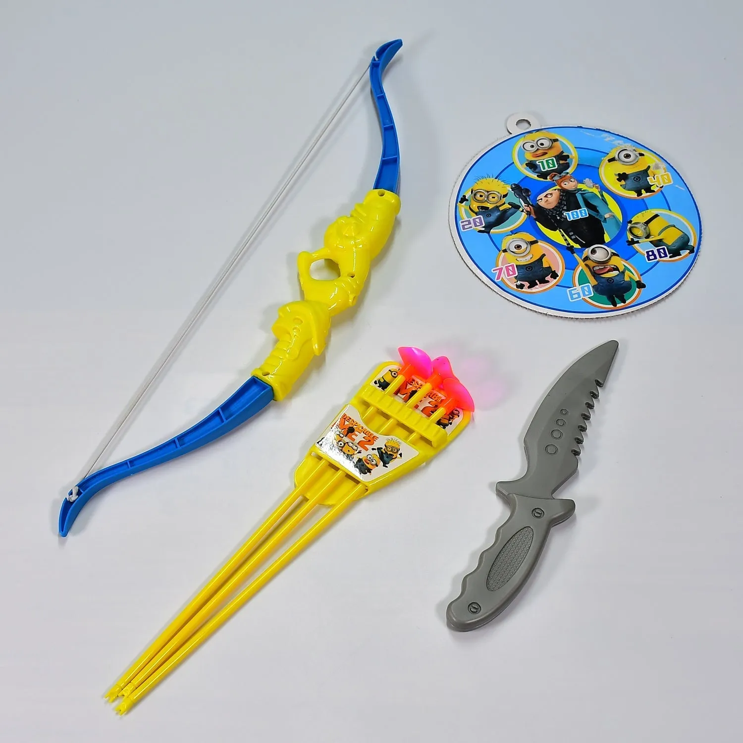 4438 Plastic Archery Bow and Arrow Toy Set with single knife and 3pc Arrow and Target Board,