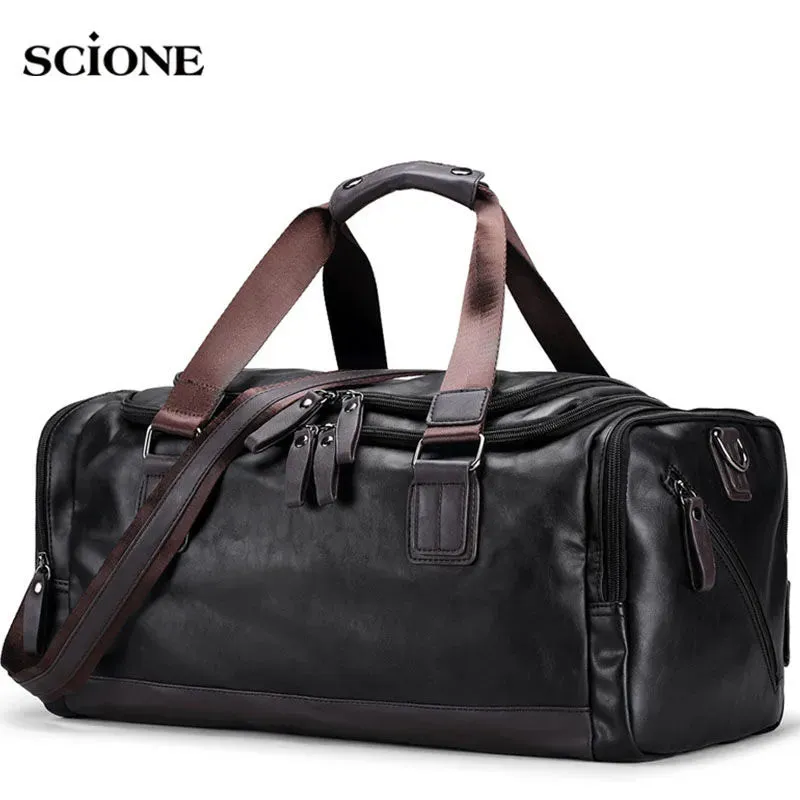 58％ Off | Men's PU Leather Gym Bag Sports Bags Duffel Travel Luggage Tote Handbag for Male Fitness Men Trip Carry ON Shoulder Bags XA109WA