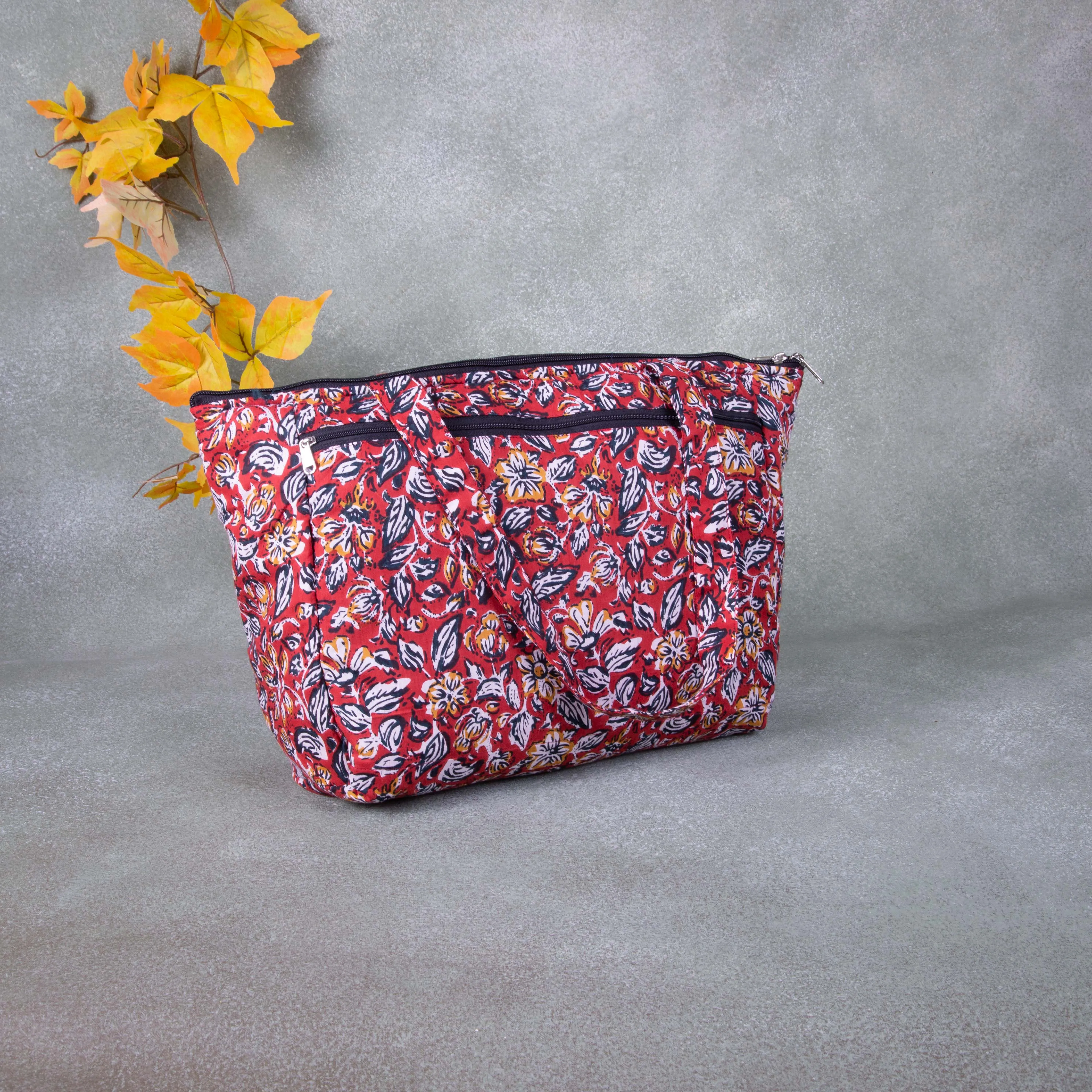 Baby Bag /Diaper bag/Hospital Bag Maroon Colour with Blue Leaf Design.