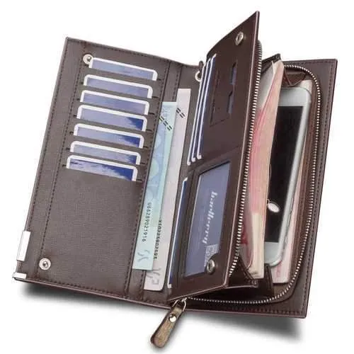 Baellerry Men PU Leather Clutches Bag Handbag Card Holder Wallet  Business Long Wallet for iPhone Sa