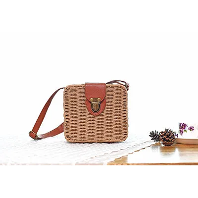 Beach Box Straw Woven Shoulder Bag