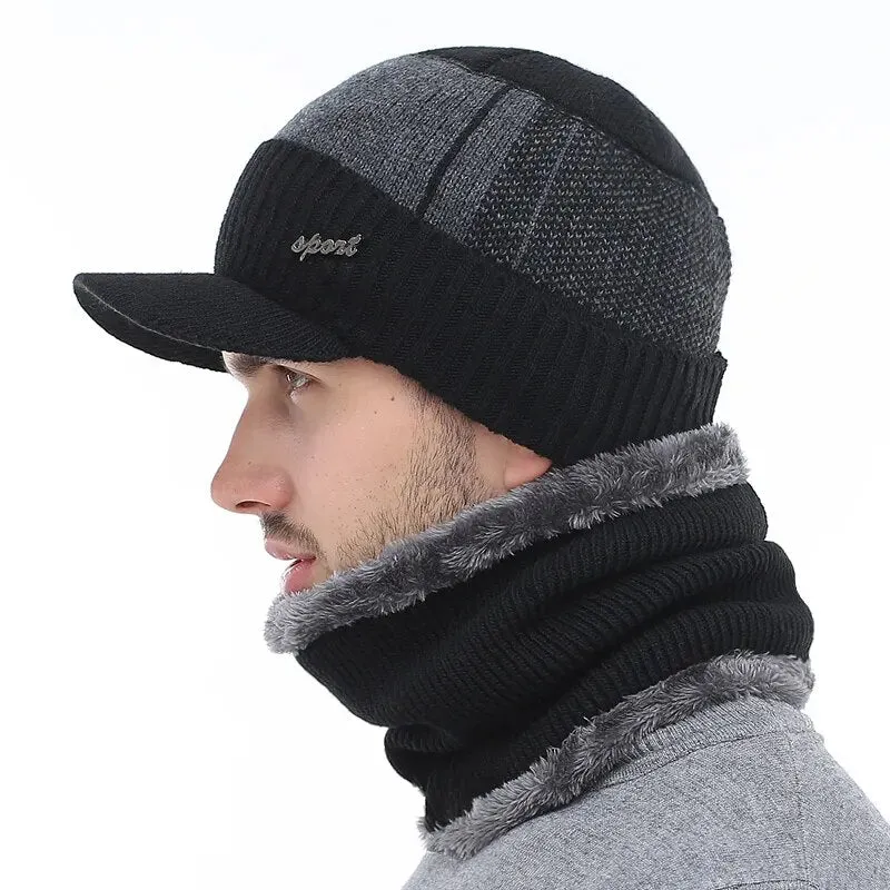 Beanie Brim Dual Color Sports Beanie With Optional Scarf