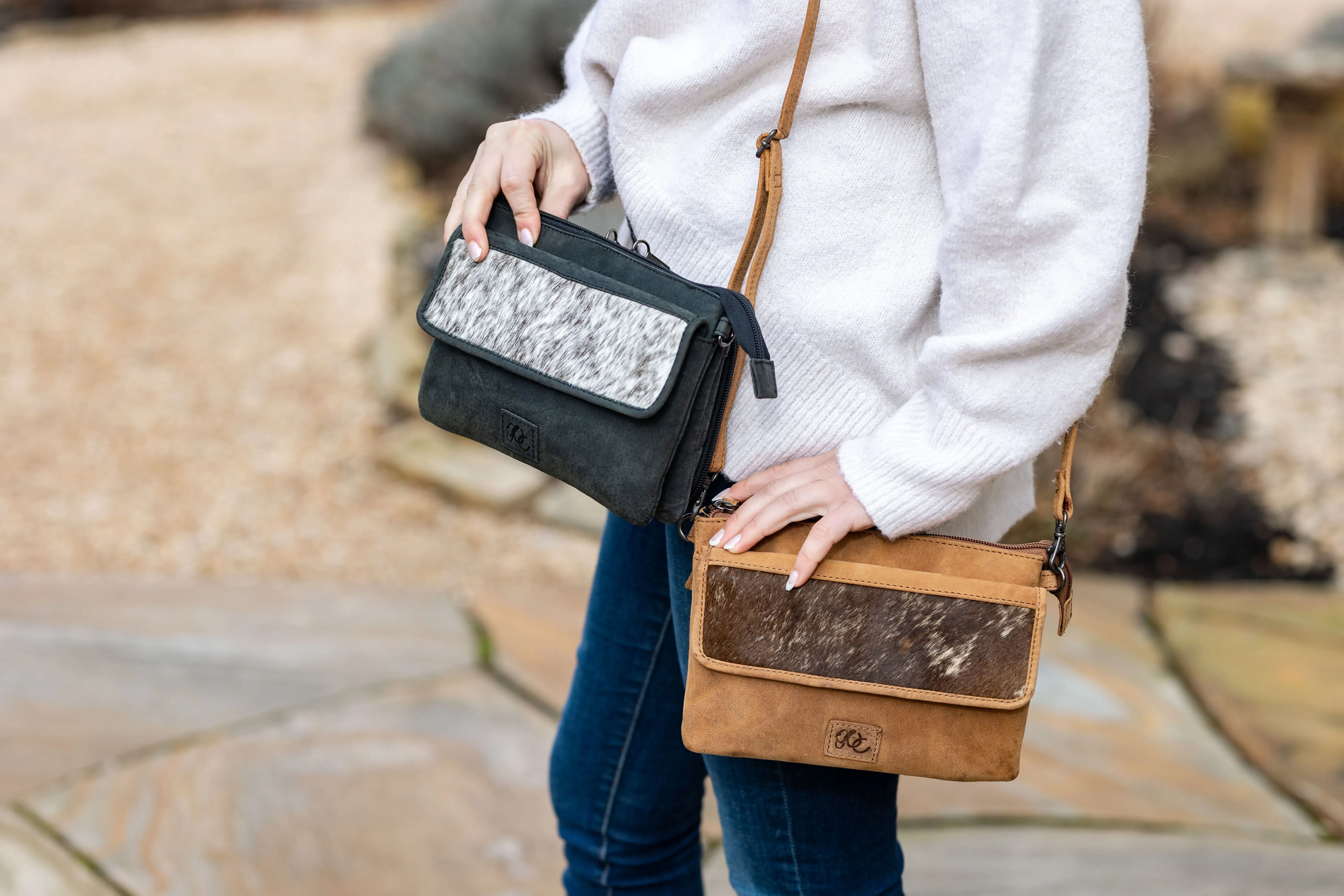 Bobbie | Leather Concealed Carry Crossbody, Shoulder Bag | Hair-On Cowhide Accents | Compact-Size Bag | Locking Exterior Concealment Pocket