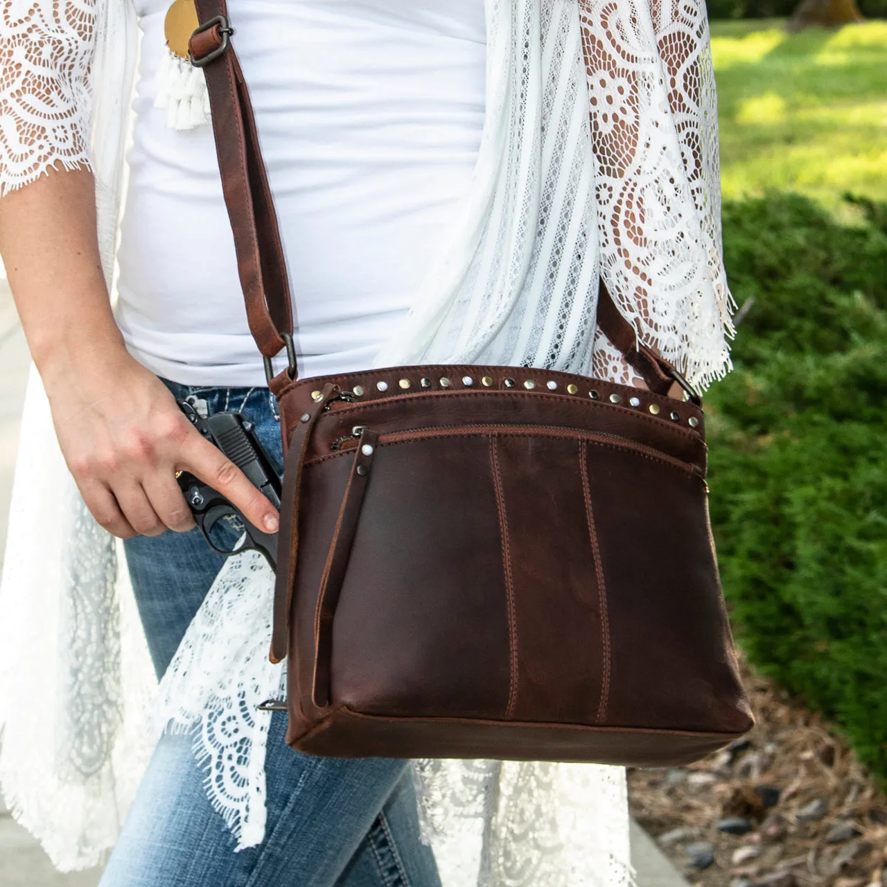 Brynn | Concealed Carry Arched Leather Crossbody or Shoulder Bag