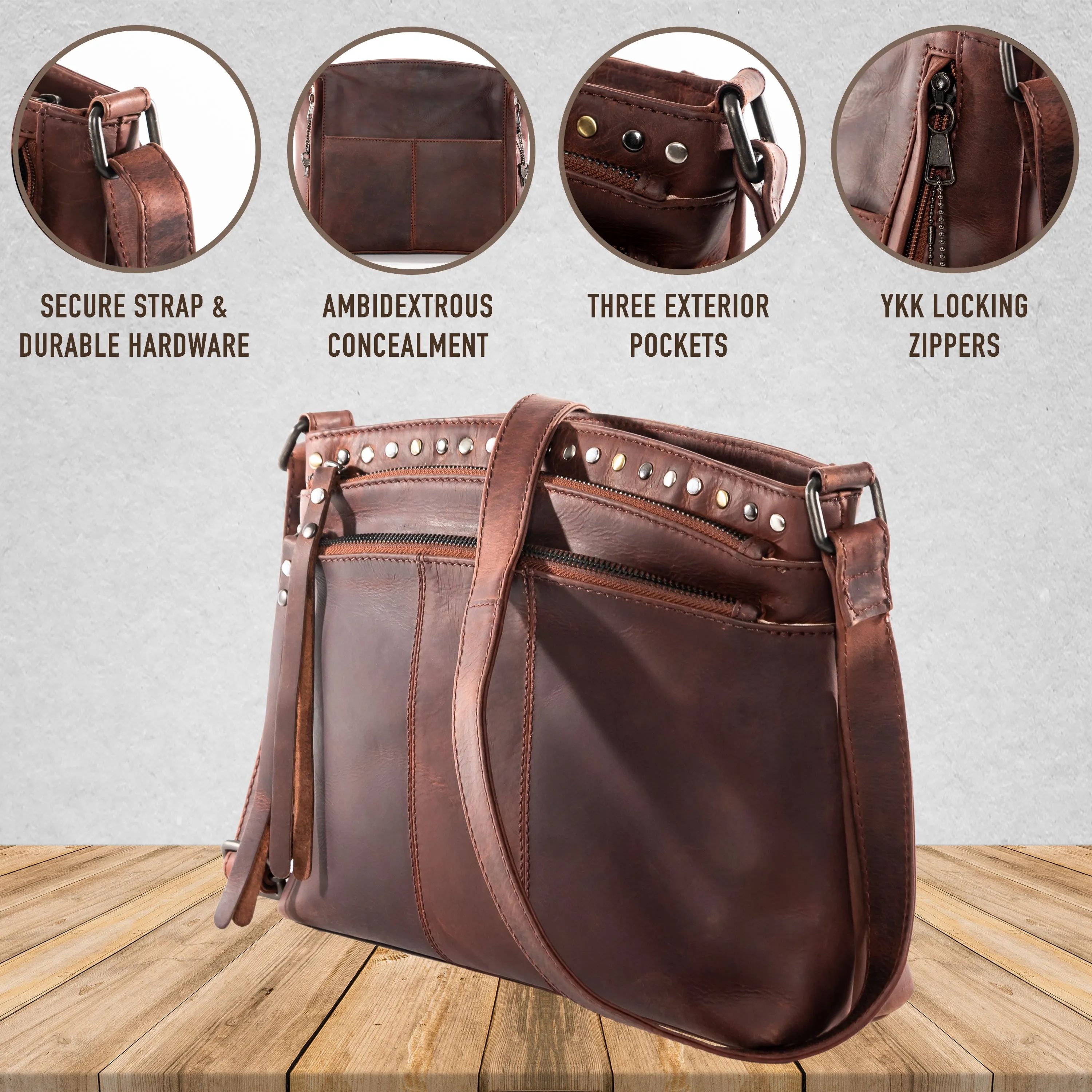 Brynn | Concealed Carry Arched Leather Crossbody or Shoulder Bag