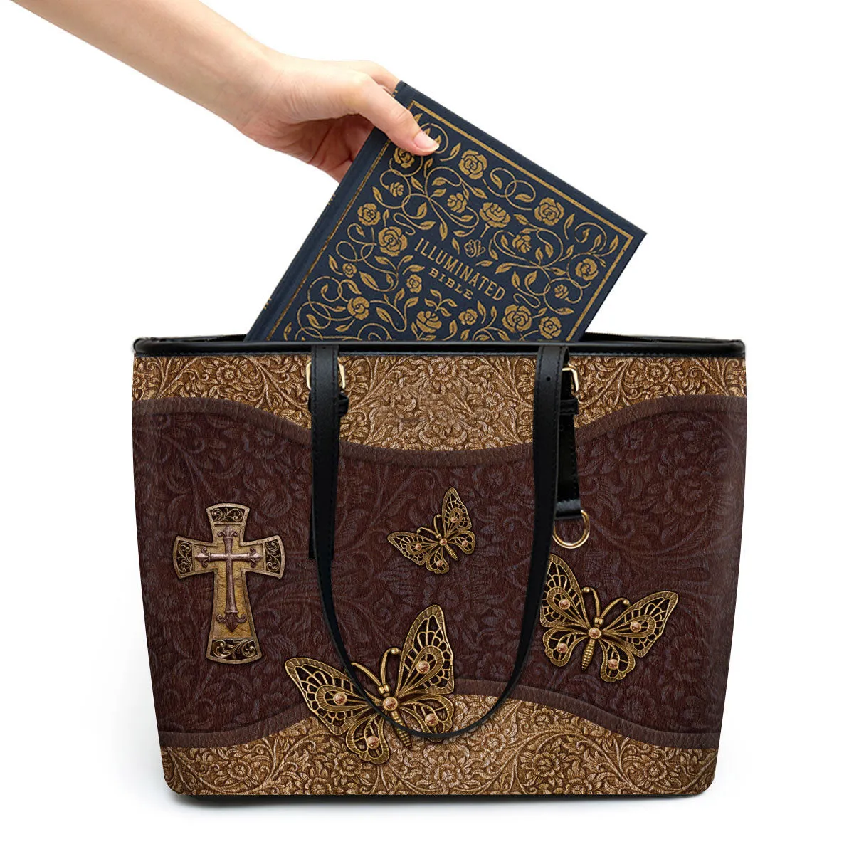 Butterfly Cross Large Pu Leather Tote Bag For Women - Mom Gifts For Mothers Day