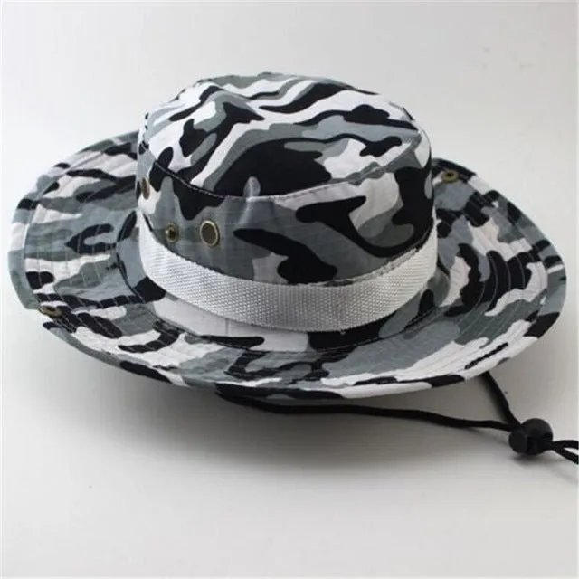 Camouflage Bucket Hats Wide Brim Sun Cap Ripstop Camo Fishing Hunting Hiking Men Safari Summer Jungle with String Boonie Hat