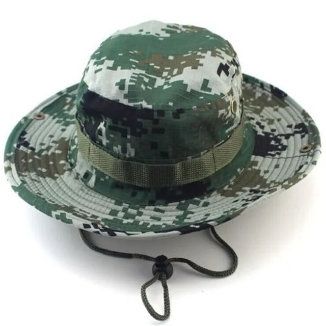 Camouflage Bucket Hats Wide Brim Sun Cap Ripstop Camo Fishing Hunting Hiking Men Safari Summer Jungle with String Boonie Hat