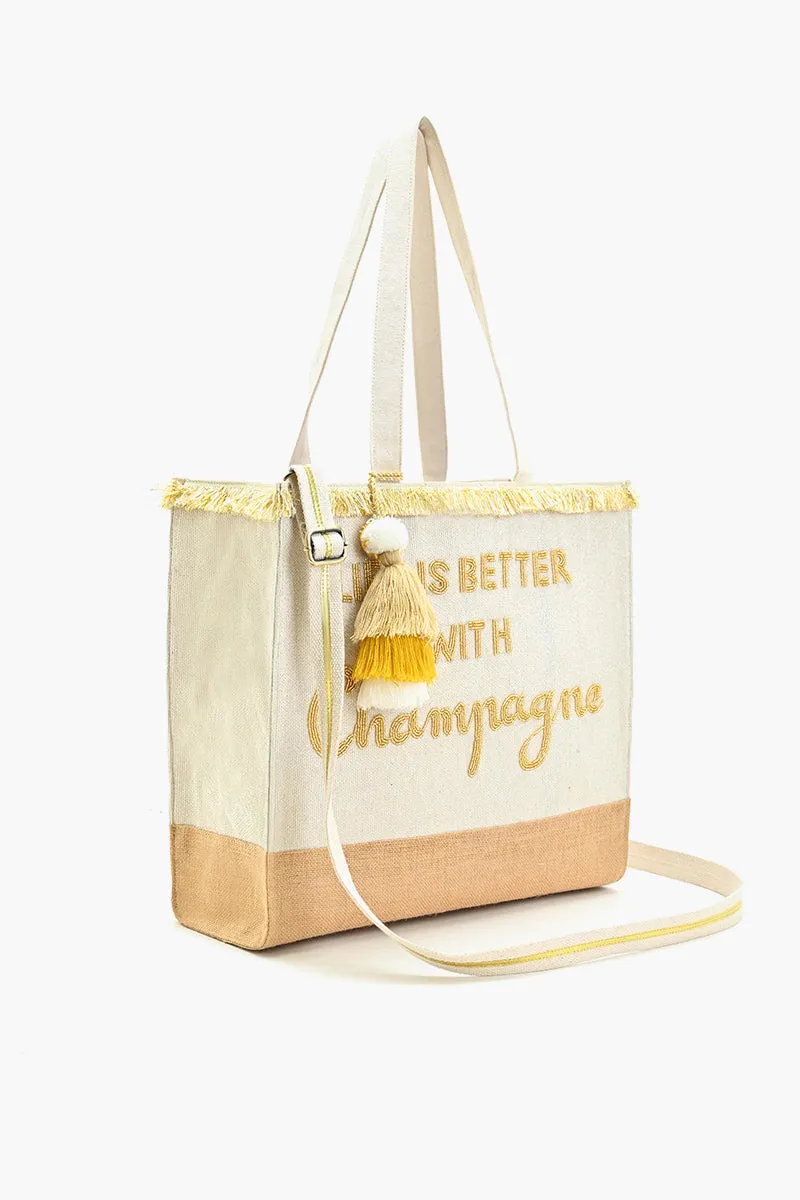 Champagne Forever Tote-Hand Beaded Jute Tote For Women