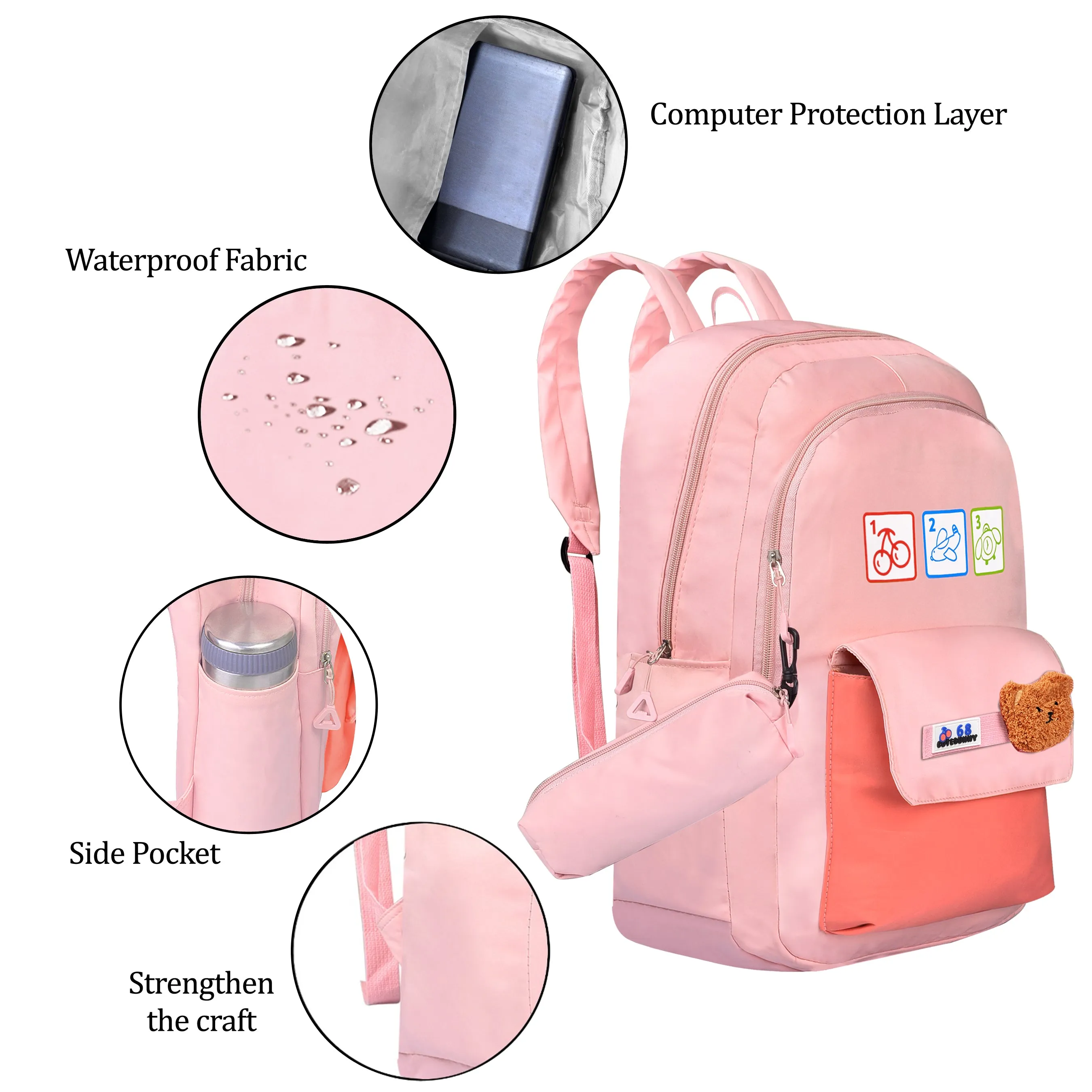 clouds love Backpacks 15.6 Inch College Cute Bookbag Anti Theft Women Casual School backpack for Unisex(Pink)