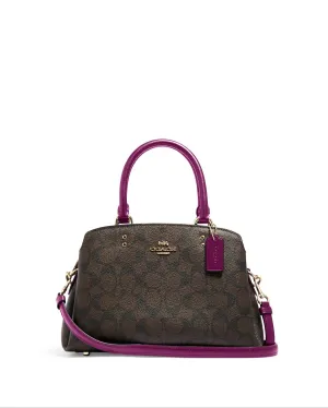 Coach Women's Brown & Dark Magenta Mini Lillie Carryall In Signature Canvas