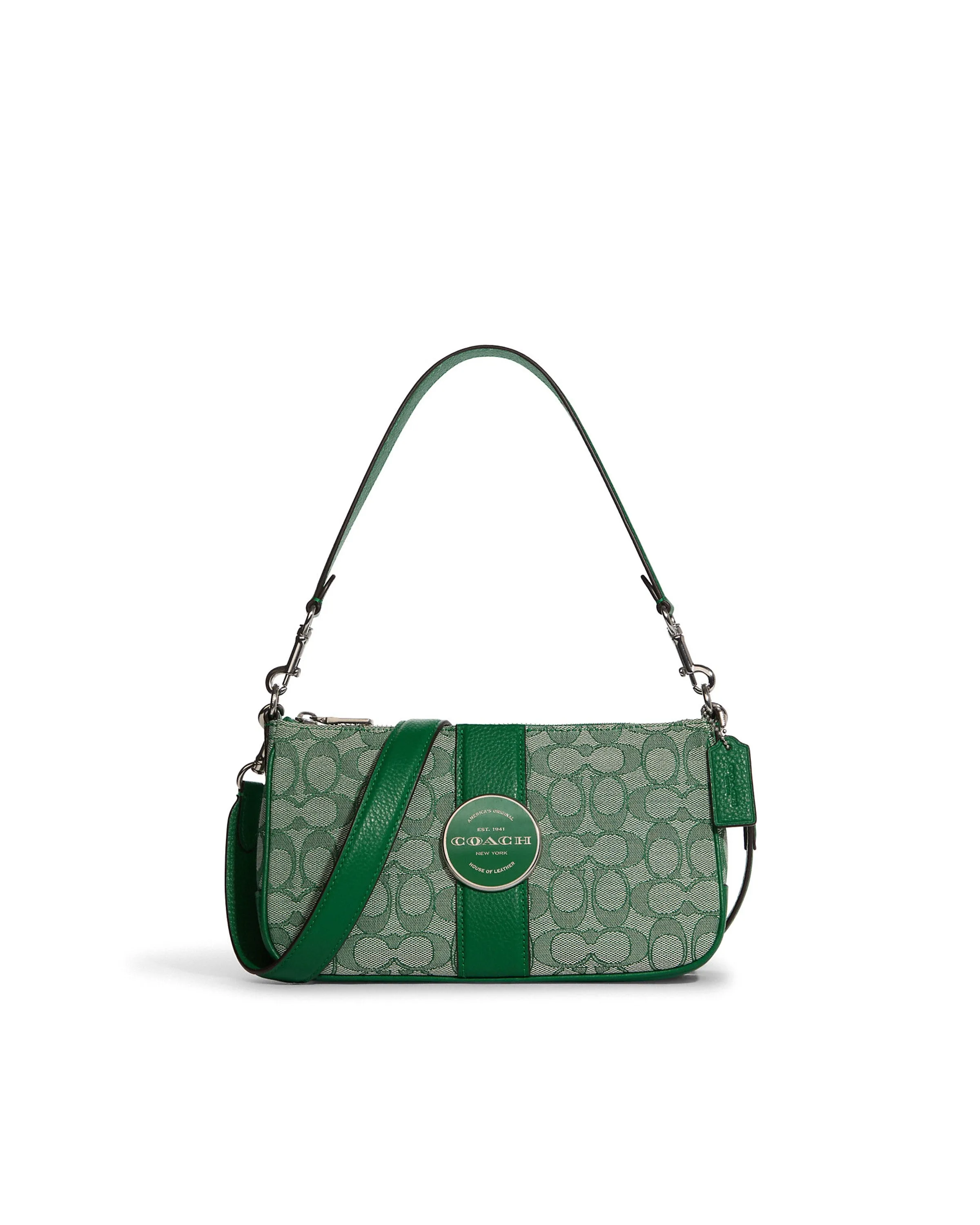 Coach Women's Green Lonnie Baguette In Signature Jacquard