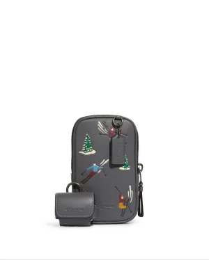 Coach Women's Industrial Grey Multifunction Phone Pack With Ski Slopes Print