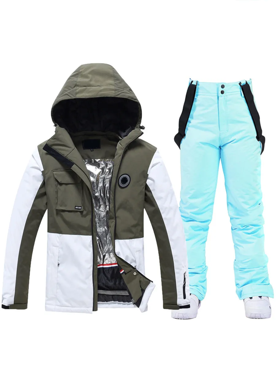 Colorblock Men Ski Jacket & Bib Pants