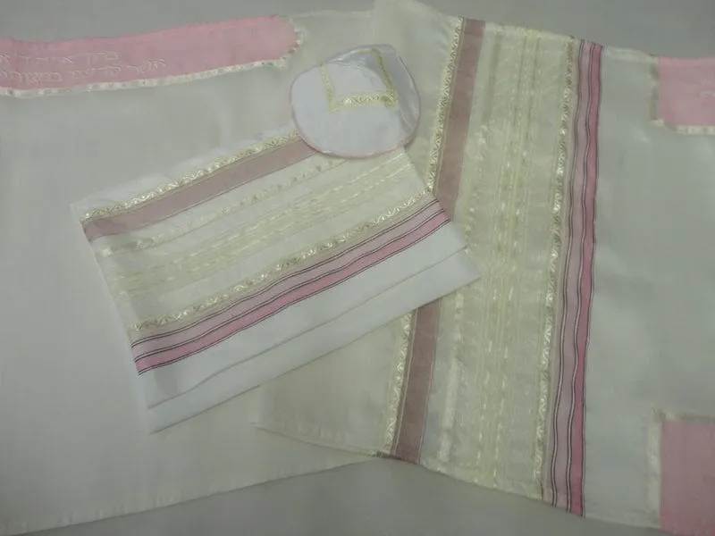 Cream & Pink Tallit For Women, Bat Mitzvah Tallit, Tallit for Girl, Feminine Tallit, Women's Tallit Prayer Shawl