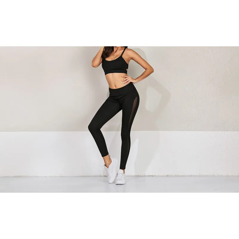 Cropped Mesh Elasticity Patchwork Fitness Yoga Sports Sports Leggings