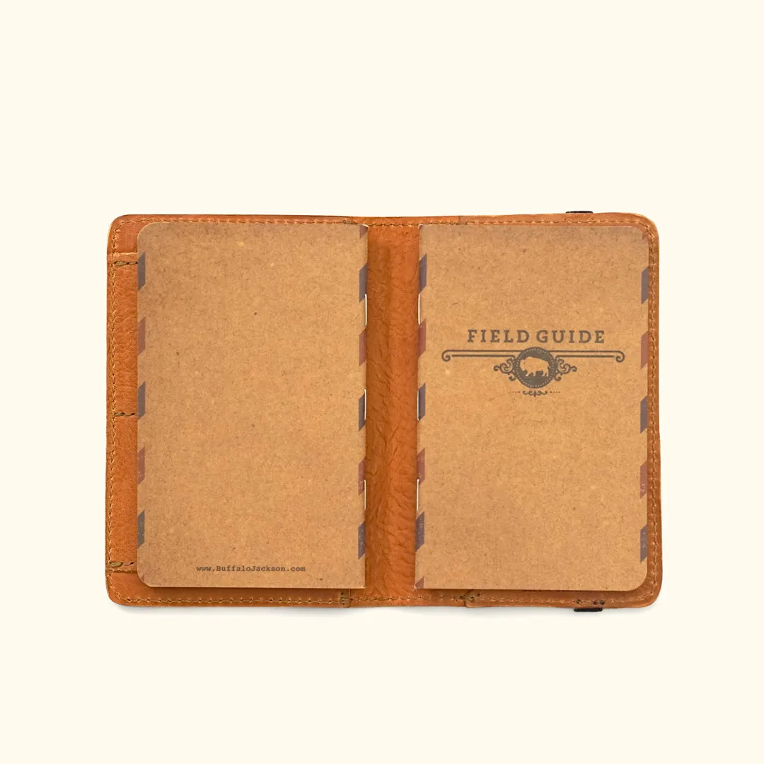 Dakota Leather Field Notes Cover & Passport Travel Wallet, Buffalo Emboss | Saddle Tan