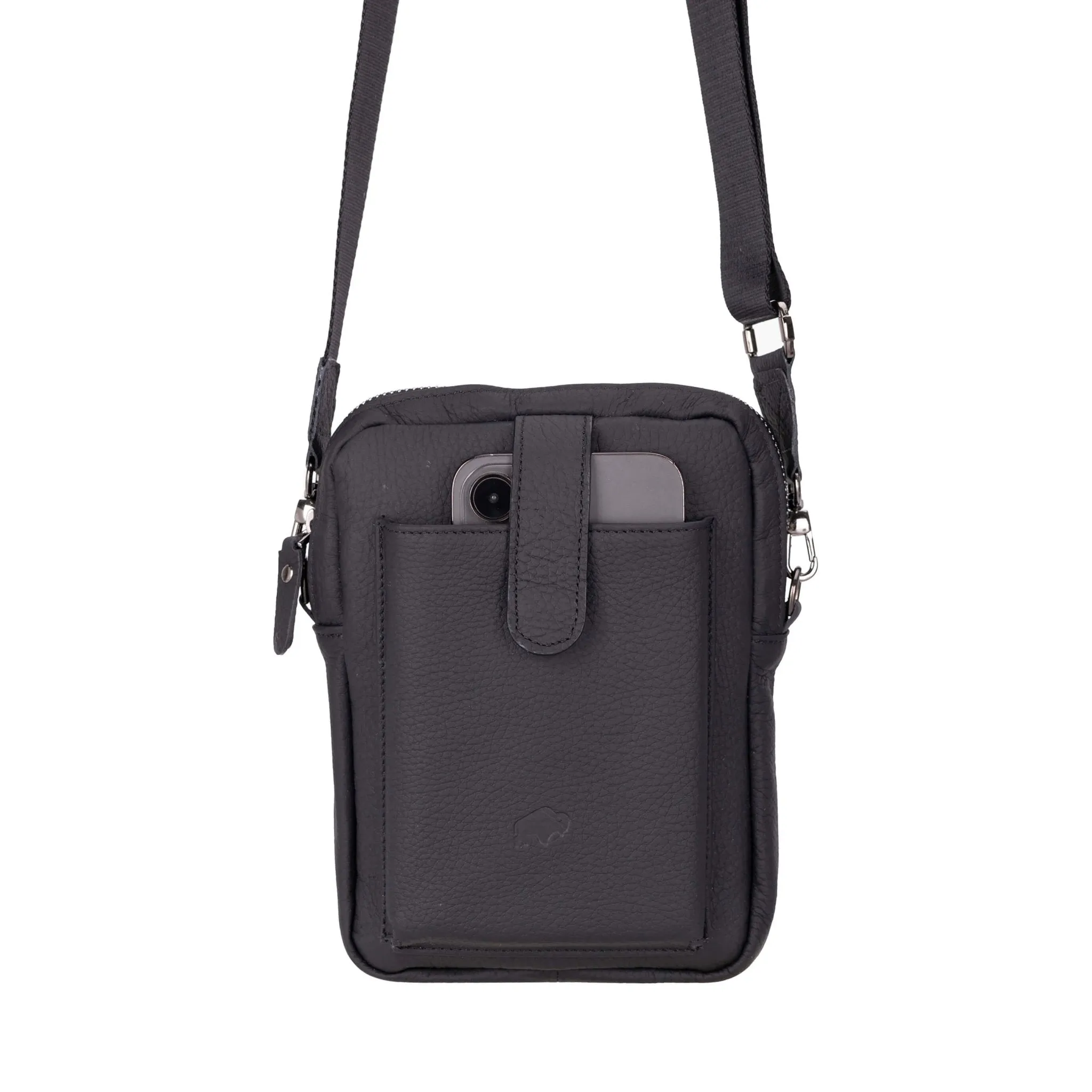 Dillon Crossbody Leather Bag, Pebble Black