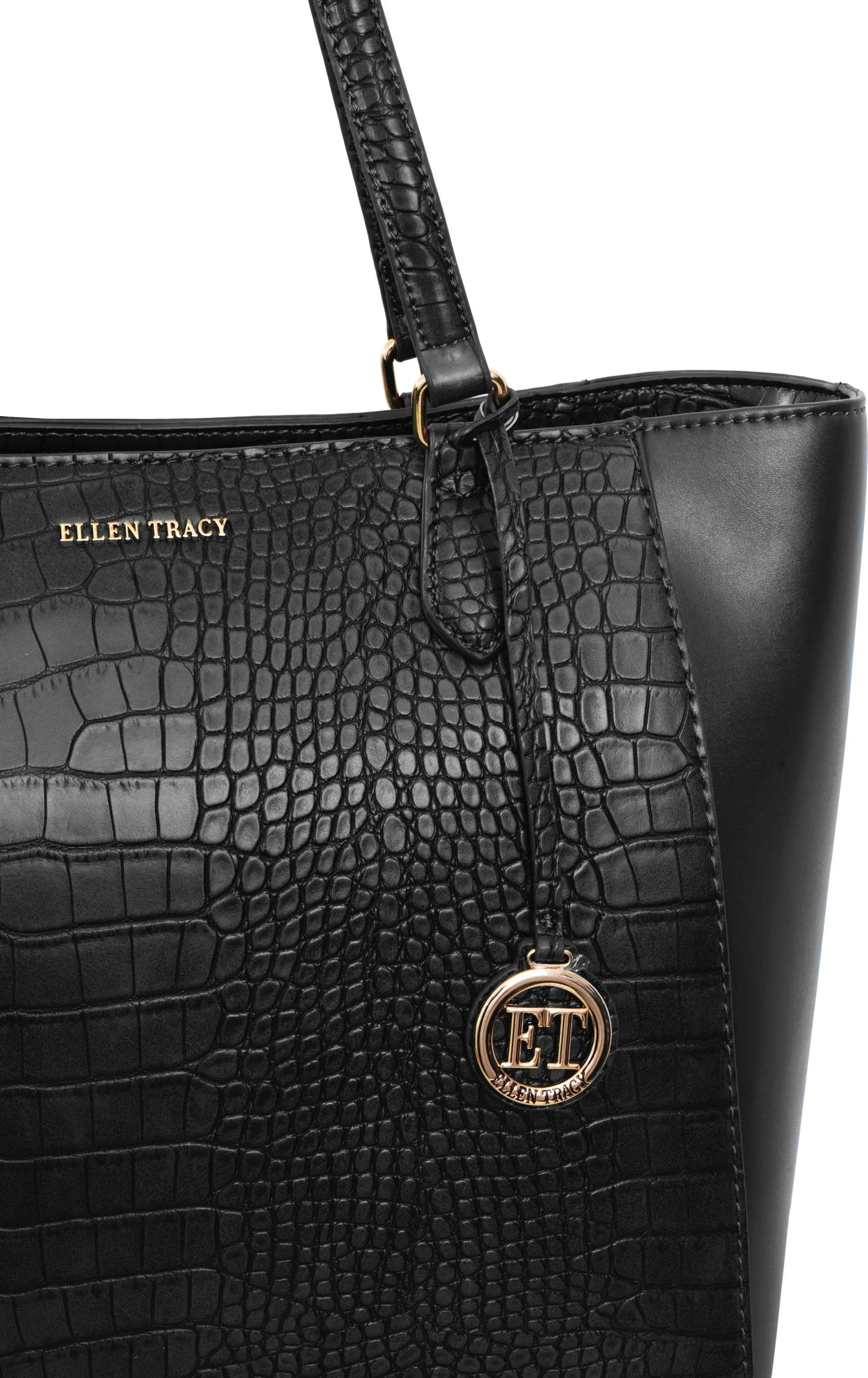 Ellen Tracy Croco Shoulder Tote Bag &Single Zip Wallet & Clutch Wristlet Set