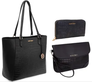 Ellen Tracy Croco Shoulder Tote Bag &Single Zip Wallet & Clutch Wristlet Set