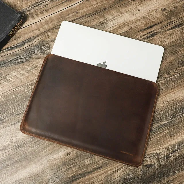 Genuine Leather Laptop Sleeve Case For Macbook Pro Air 13 14 16 M3 M2 M21 Cover HP DELL XPS 13 Computer Bag Men