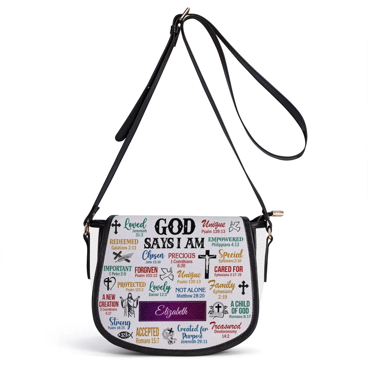 God Says I Am Jesus Personalized Leather Saddle Bag - Religious Bags For Women