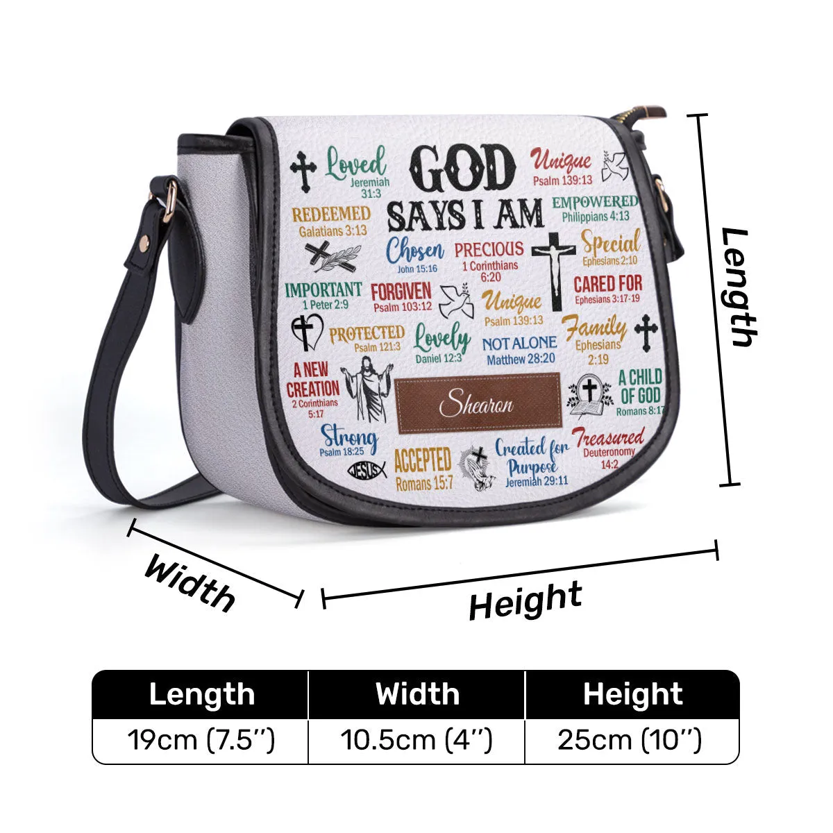 God Says I Am Personalized Leather Saddle Bag - Religious Bags For Women