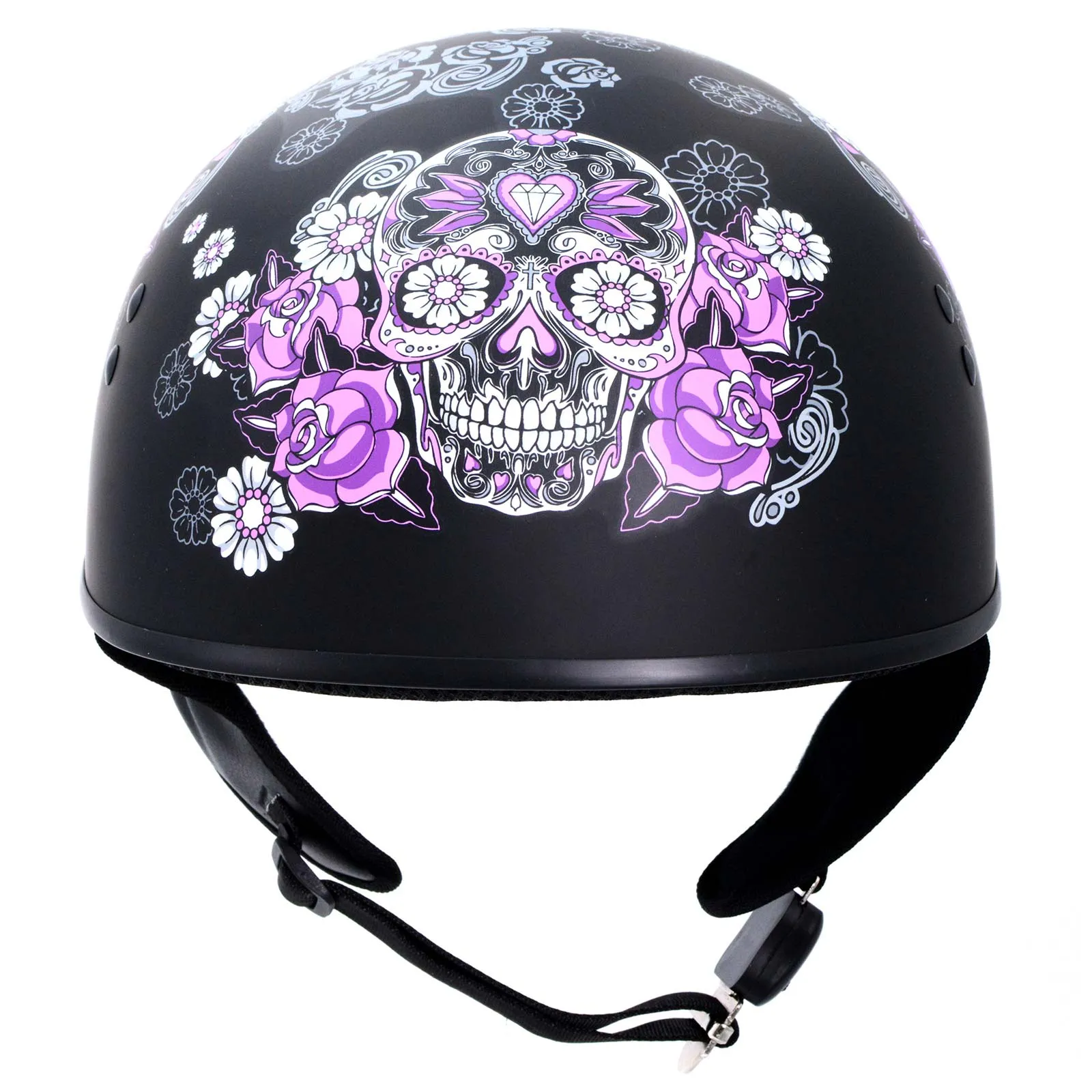 Hot Leathers HLD1031 'Sugar Skull' Flat Black Motorcycle DOT Approved Skull Cap Half Biker Helmet