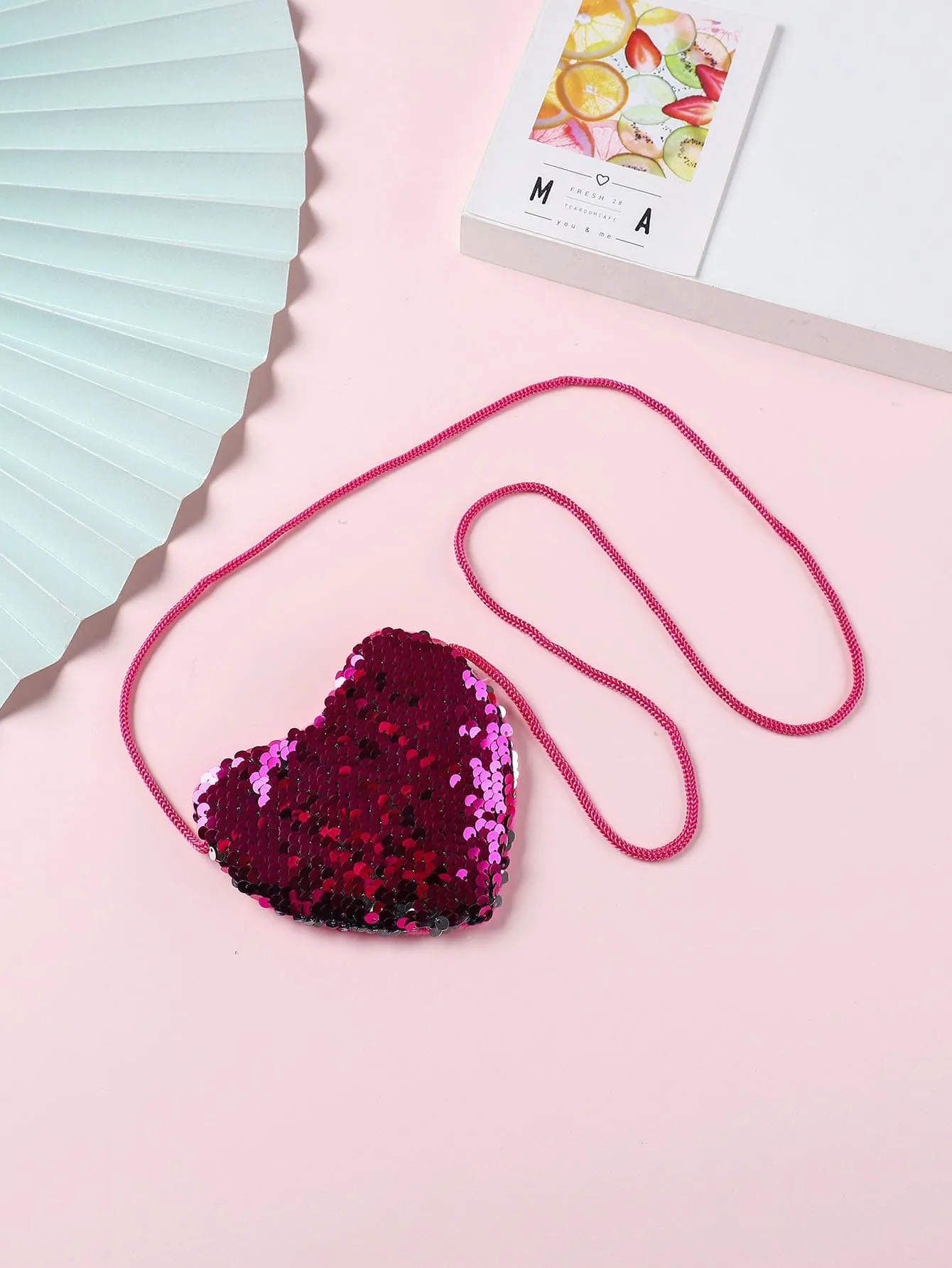 Hot Pink Sequins Heart Novelty Bag Coin Purse Change Pouch Coin Case Small