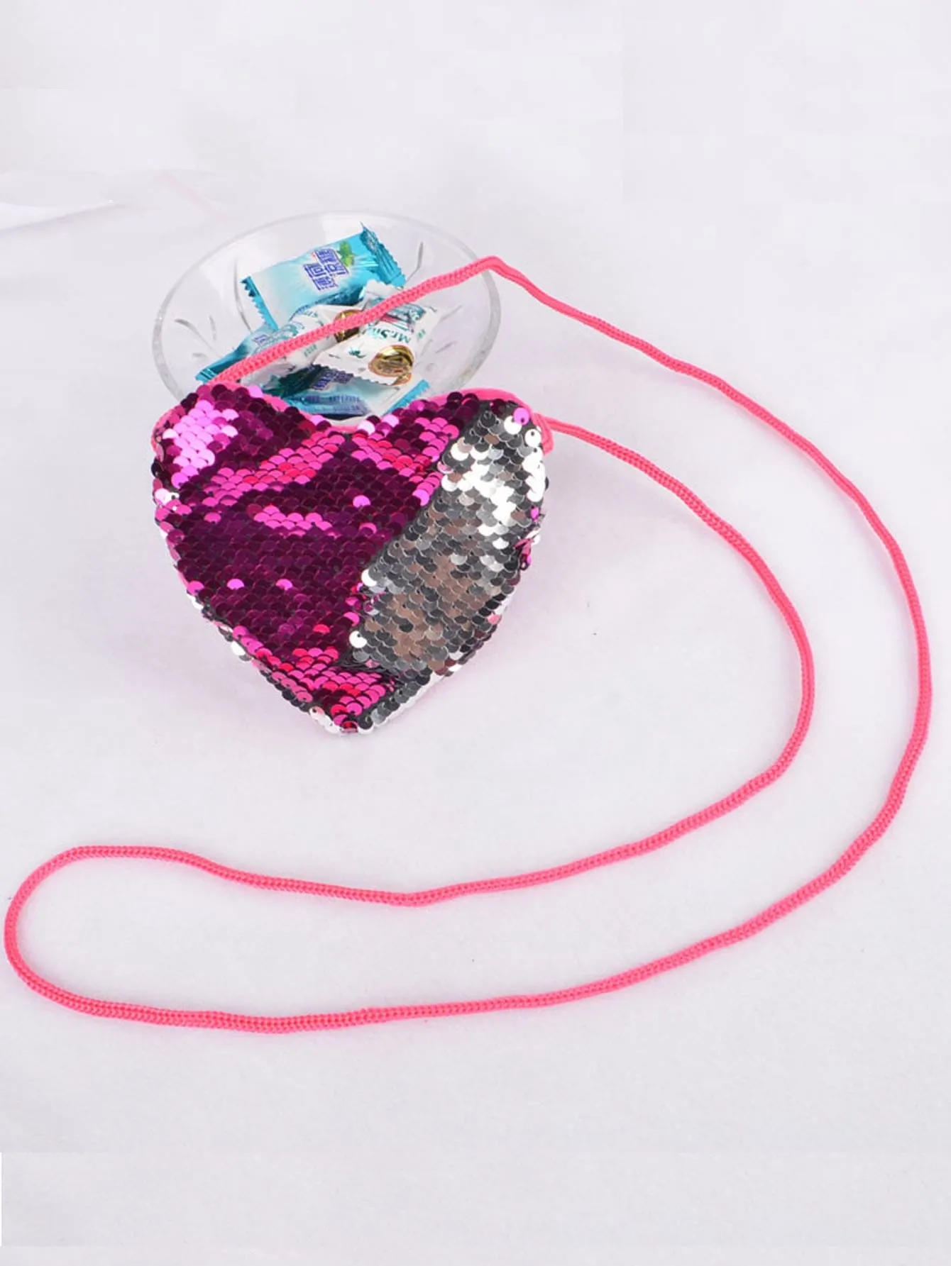 Hot Pink Sequins Heart Novelty Bag Coin Purse Change Pouch Coin Case Small