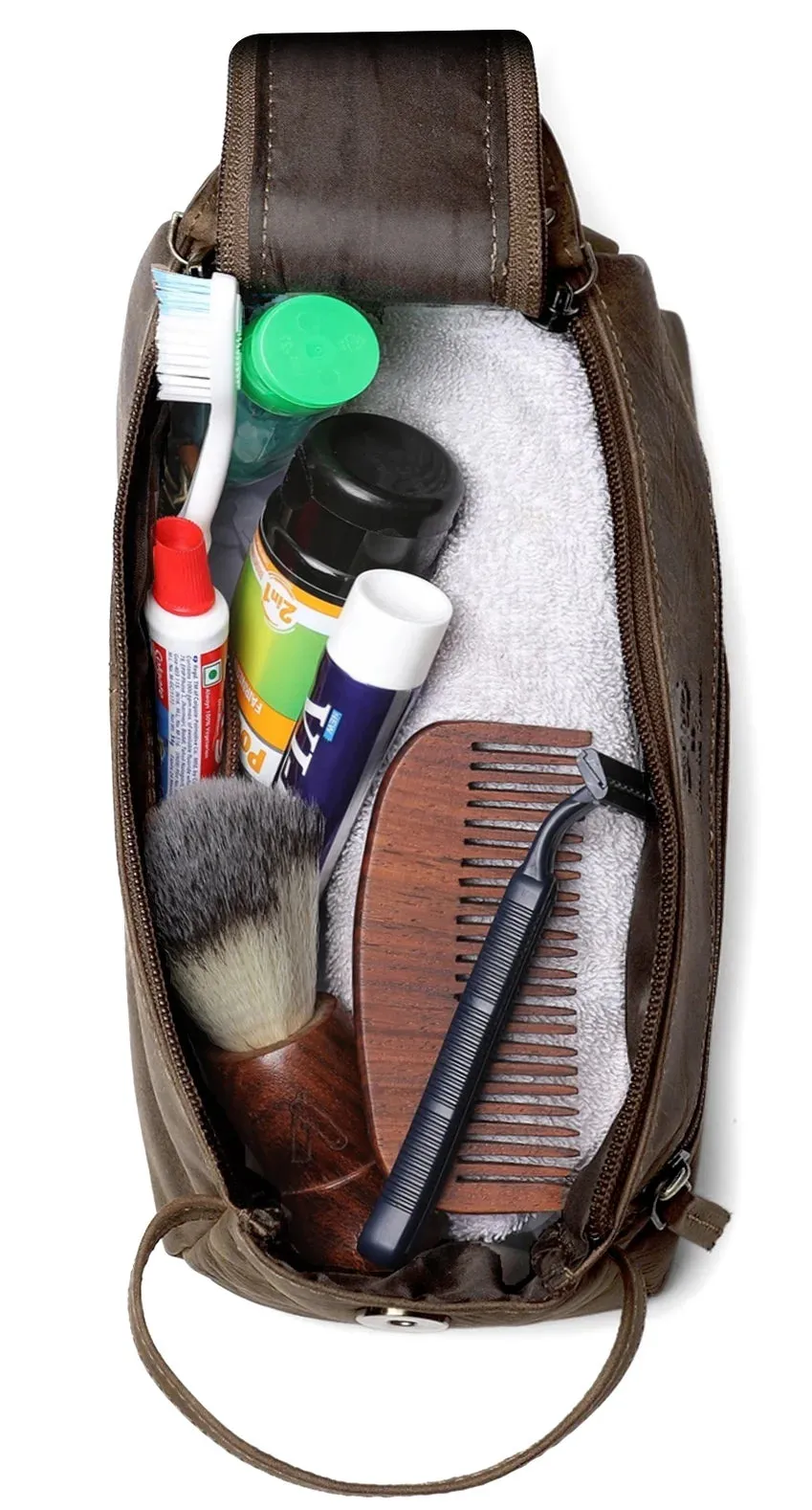 Hugh Leather Travel Shaving Bag (Dark Brown)