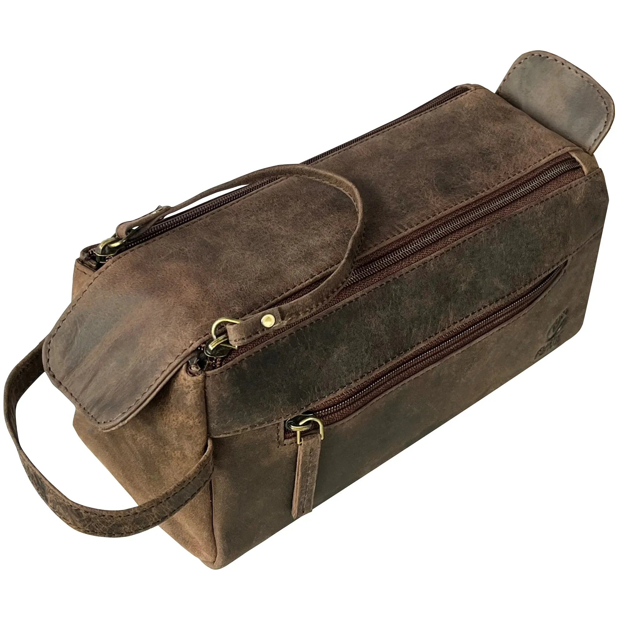 Hugh Leather Travel Shaving Bag (Dark Brown)