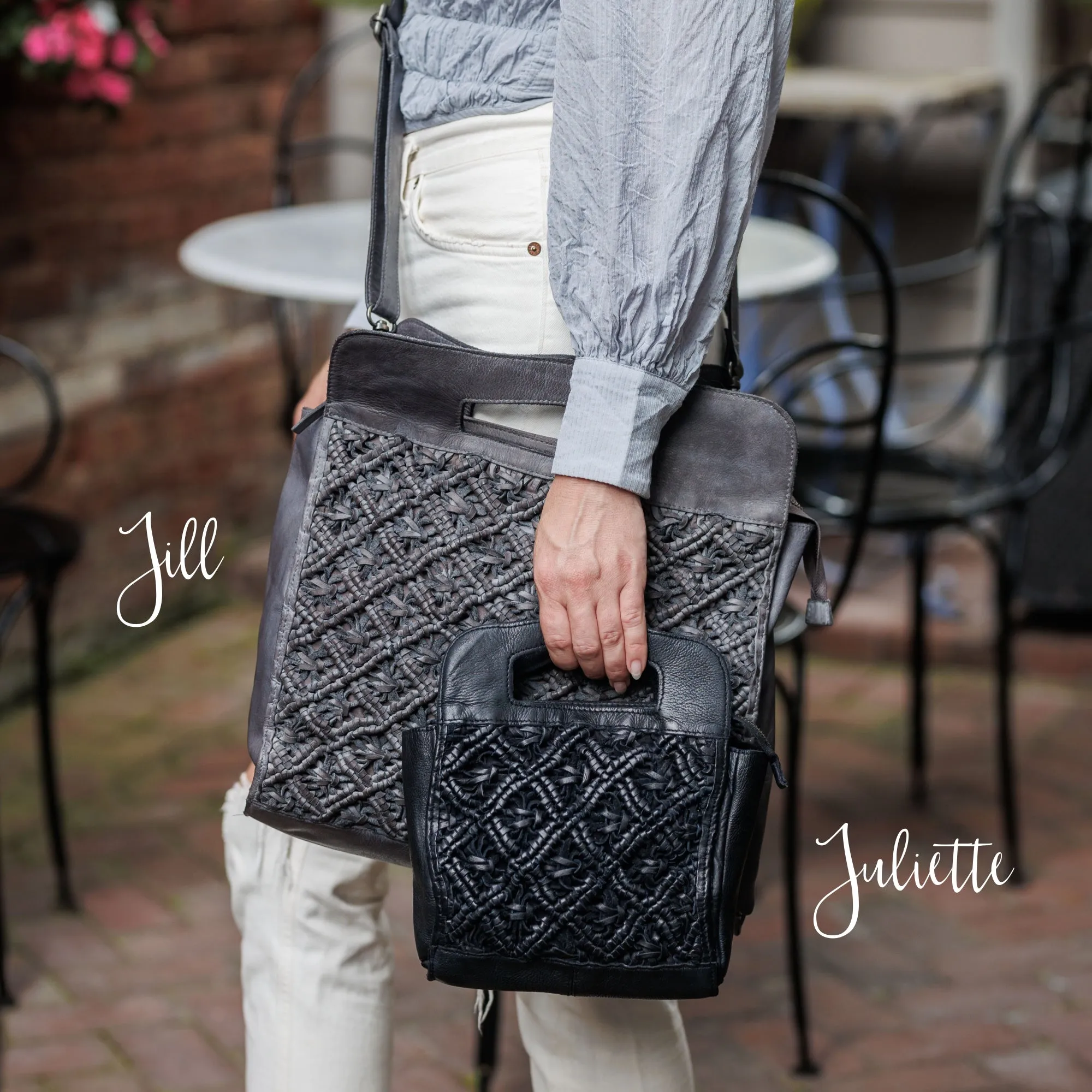 Jill Tote/Cross-body with Leather Crochet Woven Front