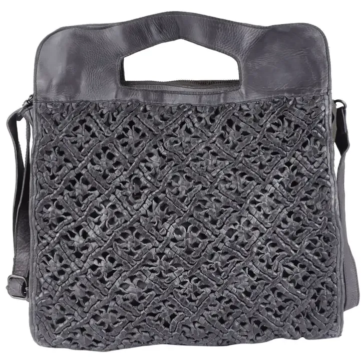 Jill Tote/Cross-body with Leather Crochet Woven Front