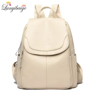 LANYIBAIGE Luxury Soft Split Leather Large Capacity Backpack