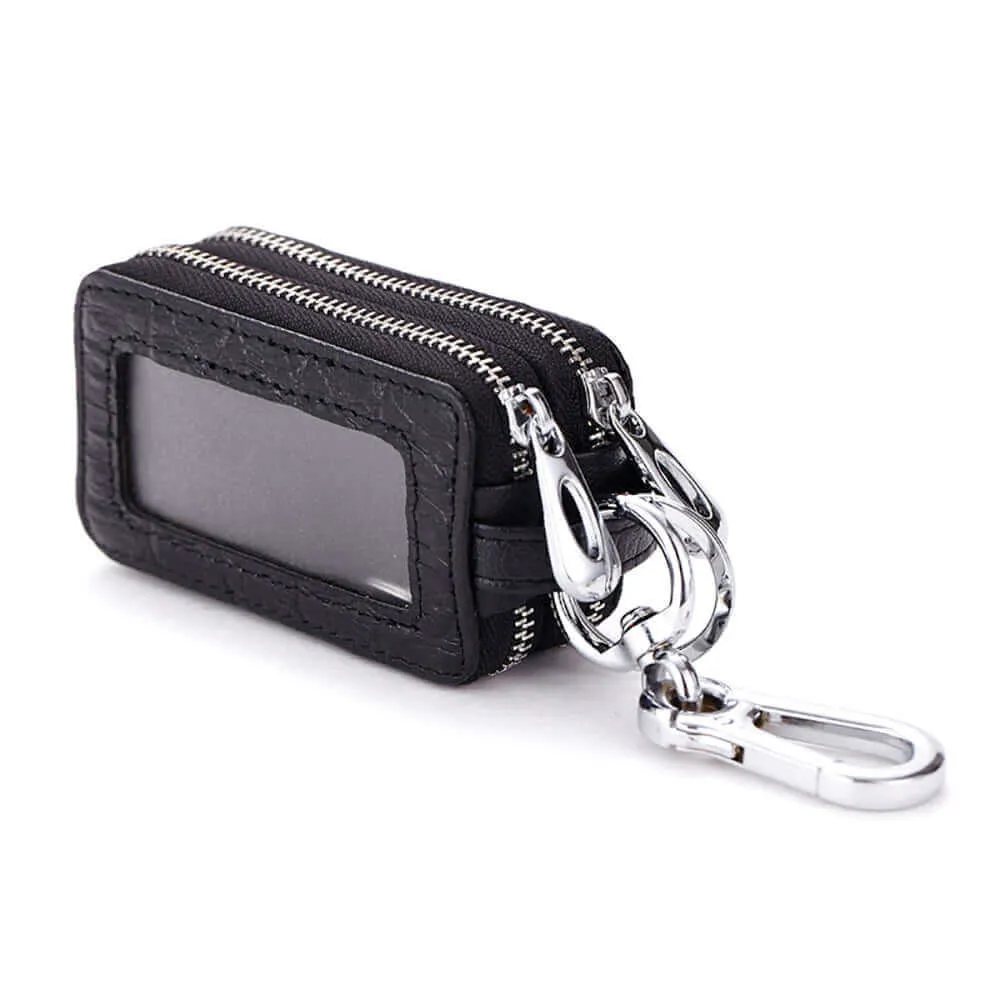 Luxury Leather Car Key Case with Dual Zipper