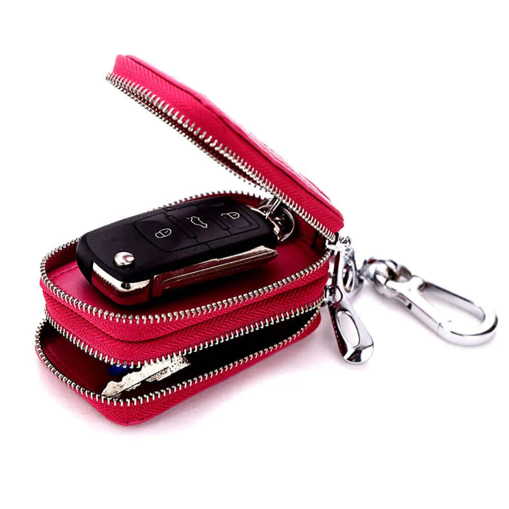 Luxury Leather Car Key Case with Dual Zipper