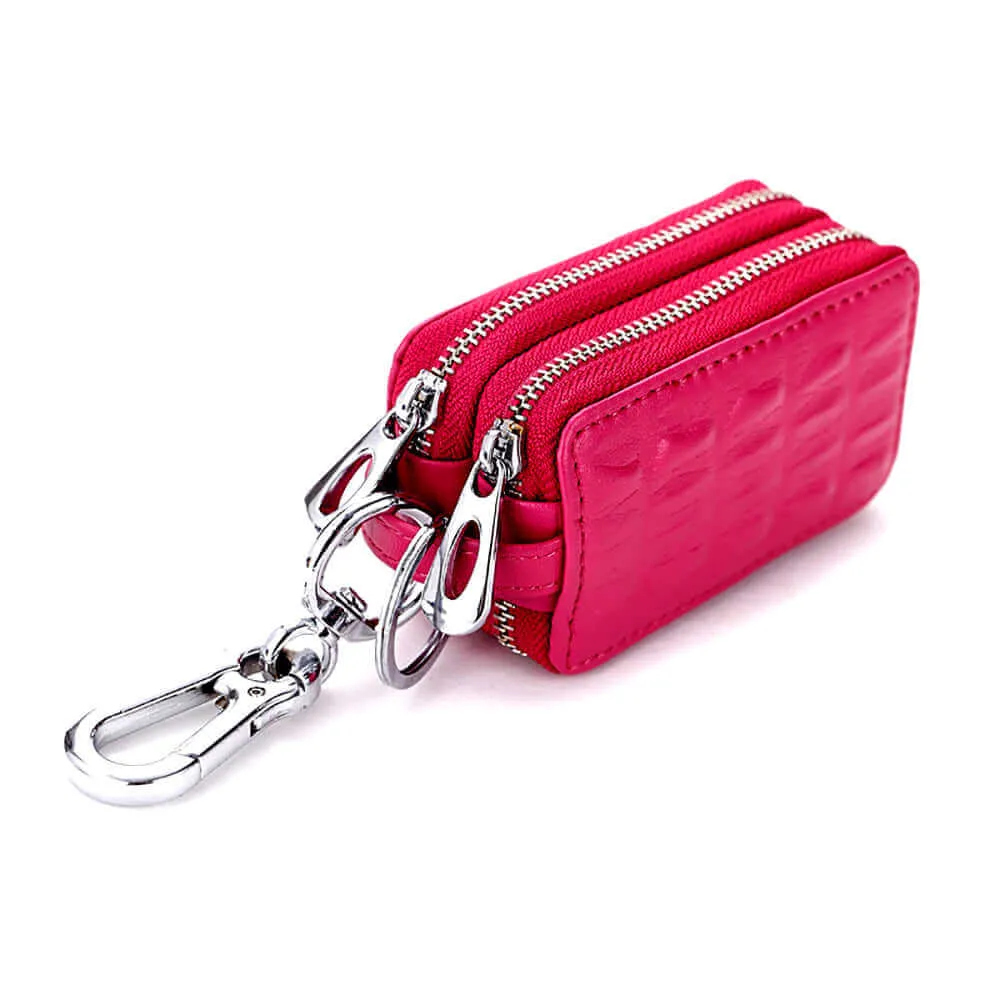 Luxury Leather Car Key Case with Dual Zipper