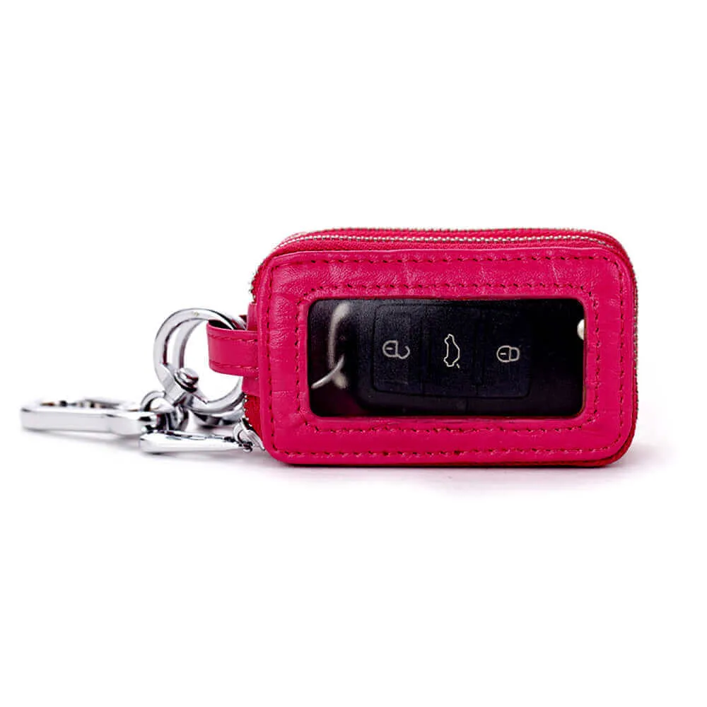 Luxury Leather Car Key Case with Dual Zipper