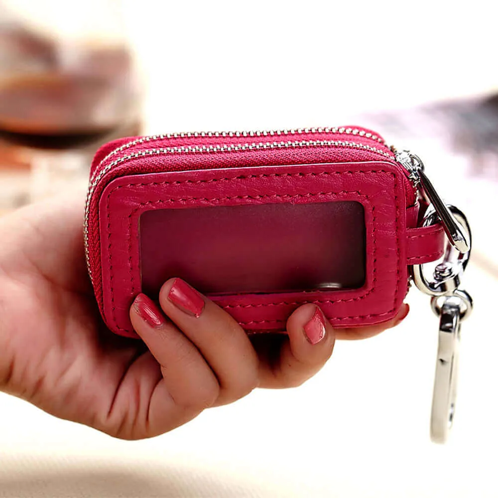 Luxury Leather Car Key Case with Dual Zipper