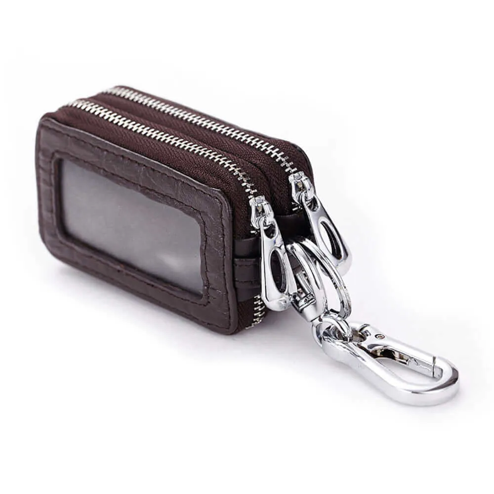 Luxury Leather Car Key Case with Dual Zipper