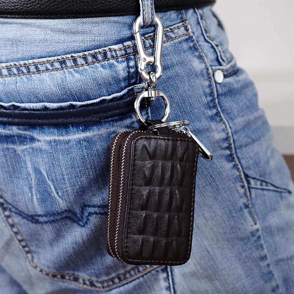 Luxury Leather Car Key Case with Dual Zipper