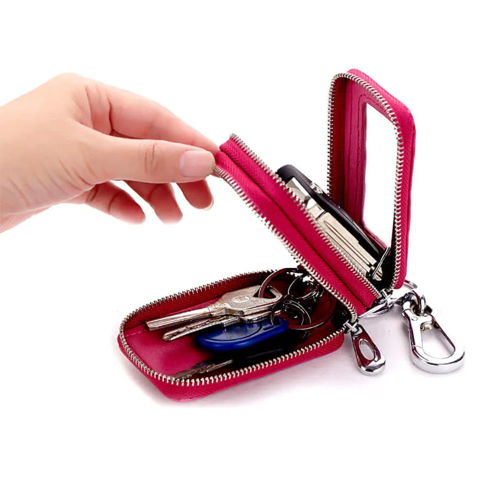 Luxury Leather Car Key Case with Dual Zipper