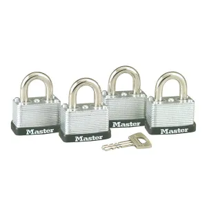 Master Lock 3009D Warded Steel Laminated Padlock, 1-1/2", 4-Pack