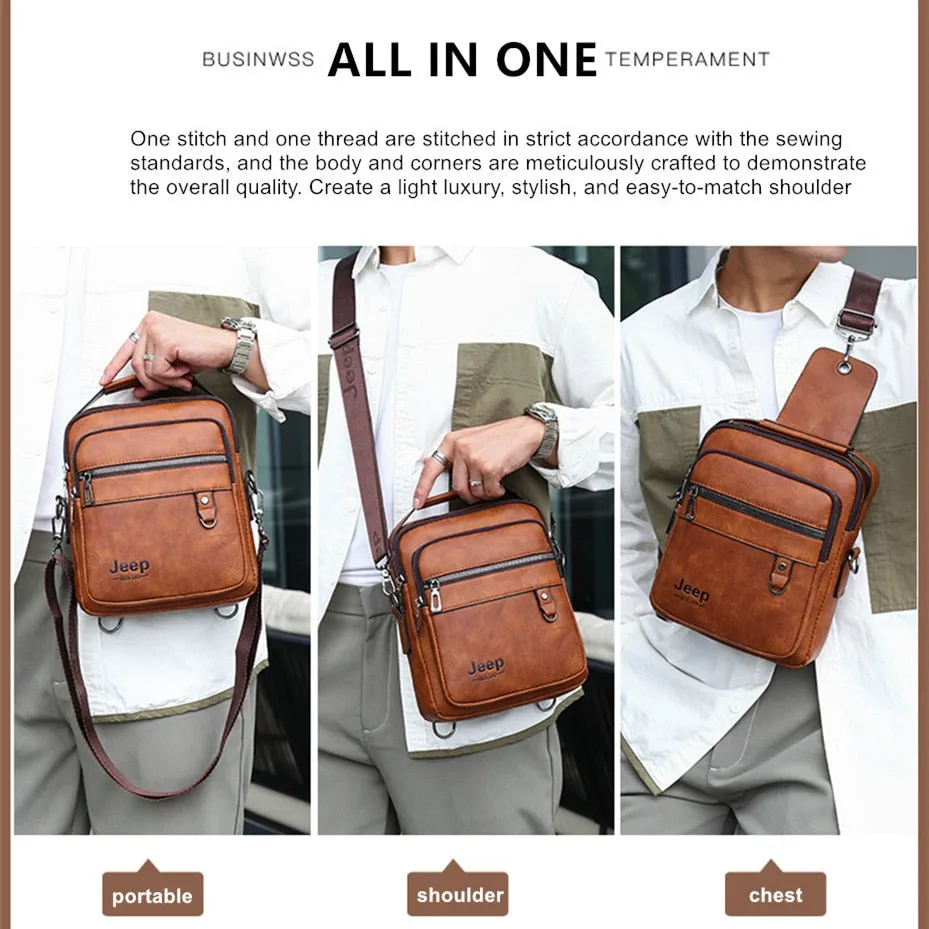 Men Messenger PU Bag Outdoor Multiple Uses Travel Bag Waterproof Phone Shoulder Chest Crossbody Pockets