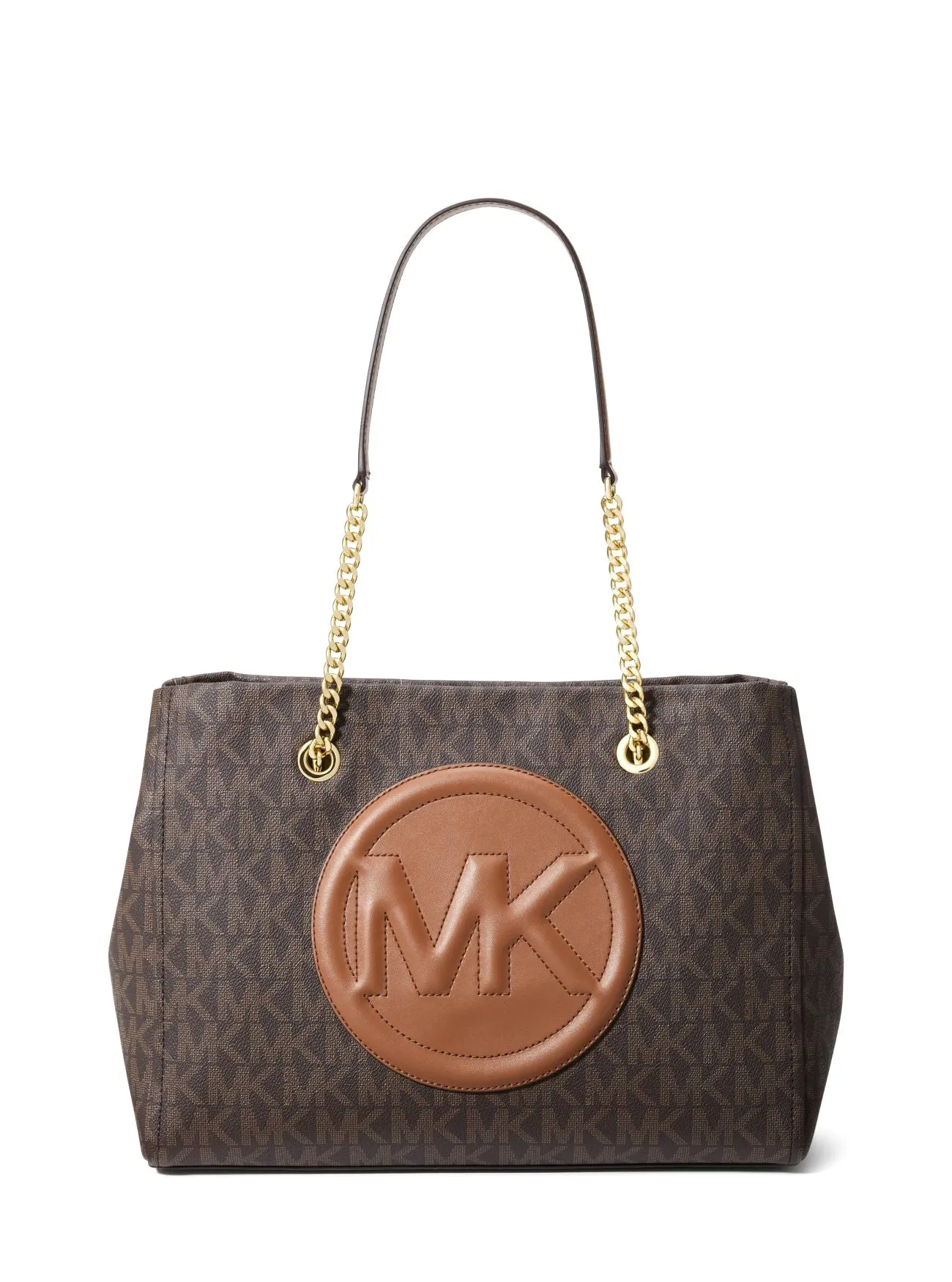 Michael Kors Women's Brown & Luggage Brynn Large Logo and Faux Leather Tote Bag