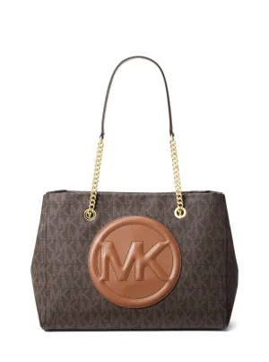 Michael Kors Women's Brown & Luggage Brynn Large Logo and Faux Leather Tote Bag