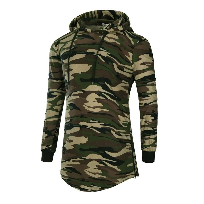 Mid-Length Hooded Camouflage Sports T-Shirt