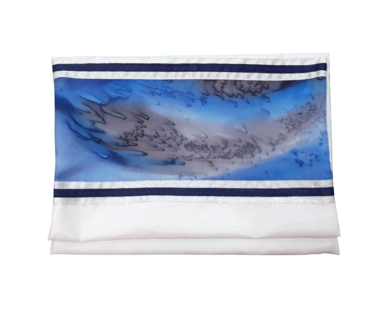 Moon Surface & Sea Hand Painted Silk on Wool Tallit, Bar Mitzva Tallit, Tzitzit