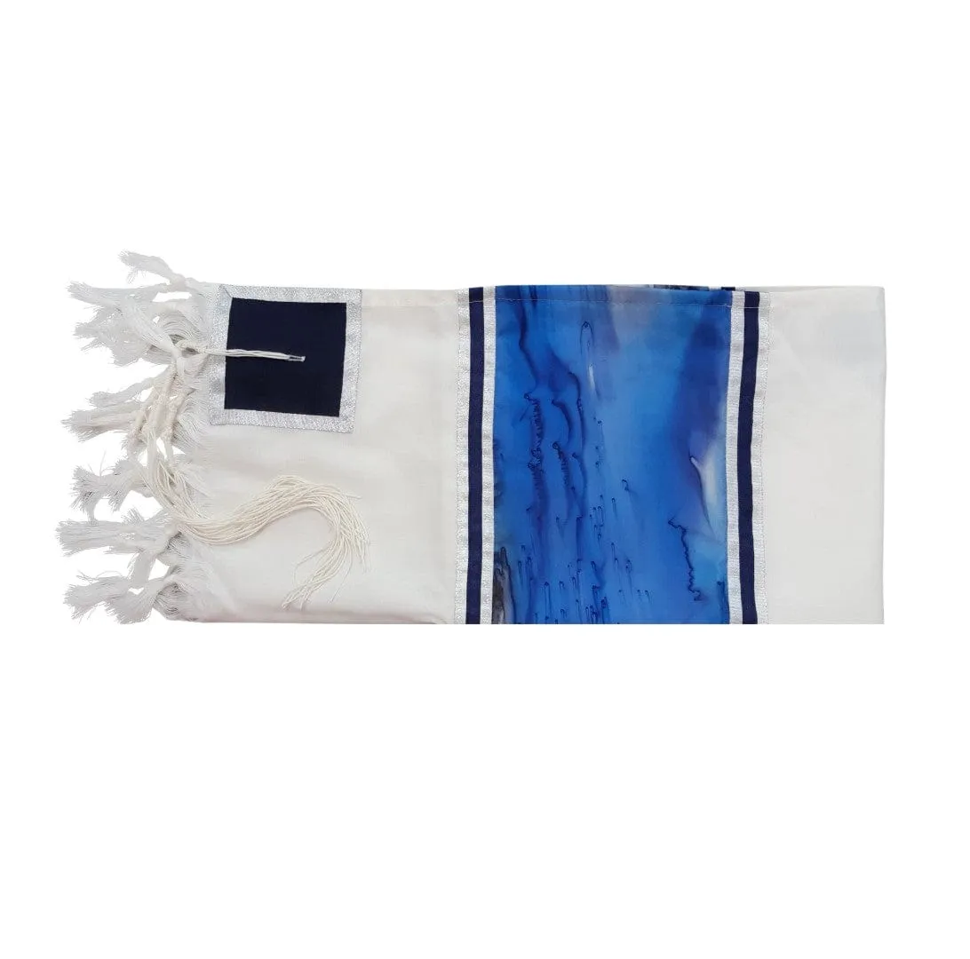 Moon Surface & Sea Hand Painted Silk on Wool Tallit, Bar Mitzva Tallit, Tzitzit